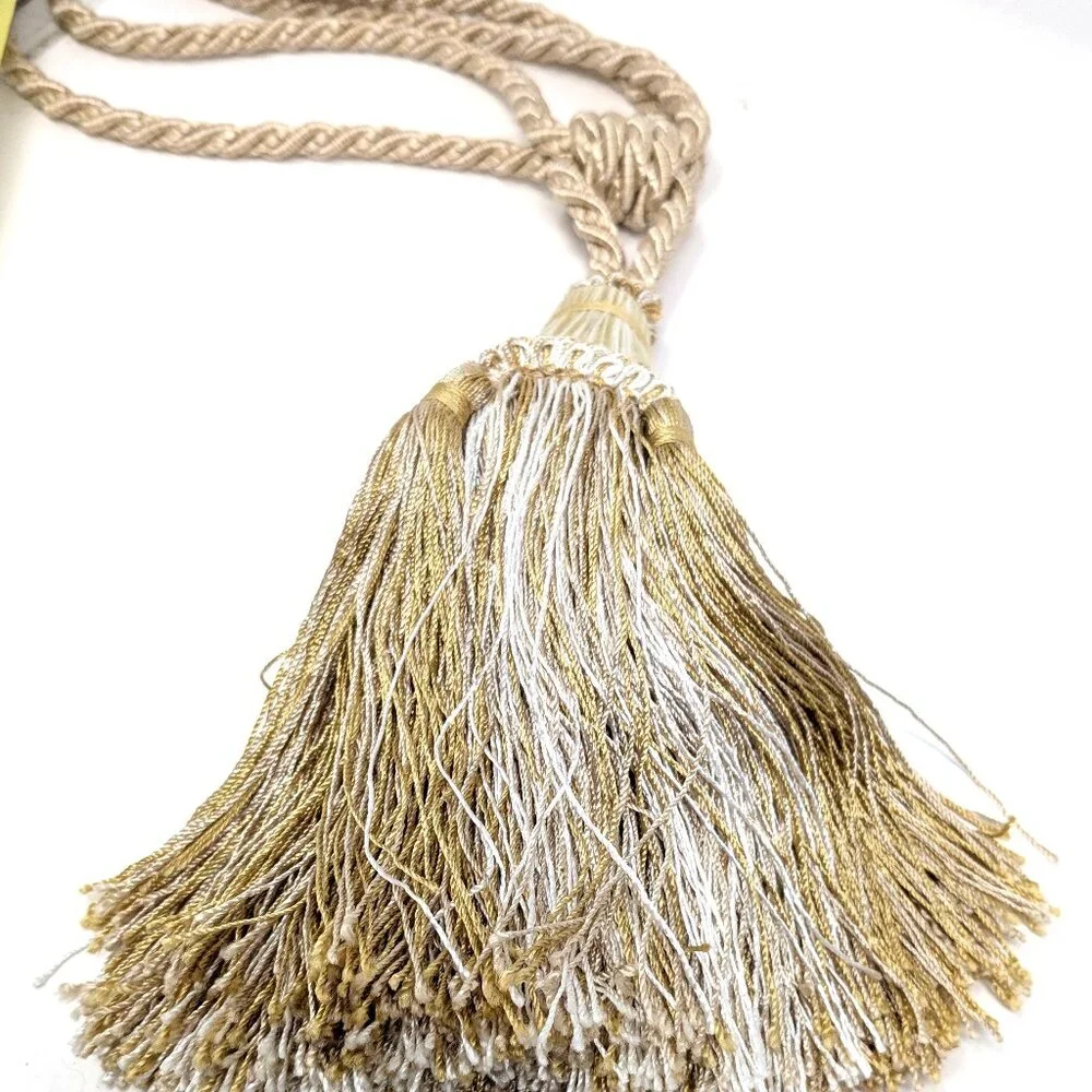 Curtain tie back Ivory Gold Silk Tassel Fringe 23